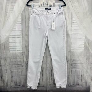 Calvin Klein Size 27 Solid White High Rise Skinny Denim Jeans Ankle Distressed